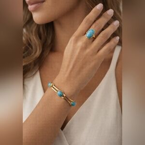 Elegant Golden and Turquoise Set of an adjustable ring and a bracelet